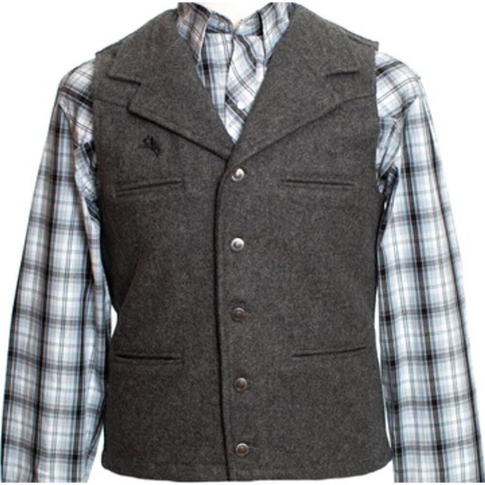 Wyoming Traders Buckaroo Vest Water Resistant Wool Collar Pocket Charcoal Gray M